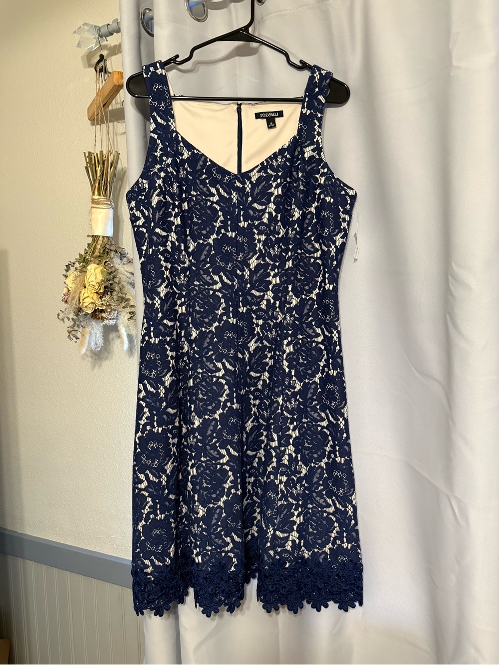 Roz & Ali Navy Lace Mini Dress with Cream Lining